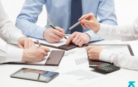 Business people discussing a new project, white background